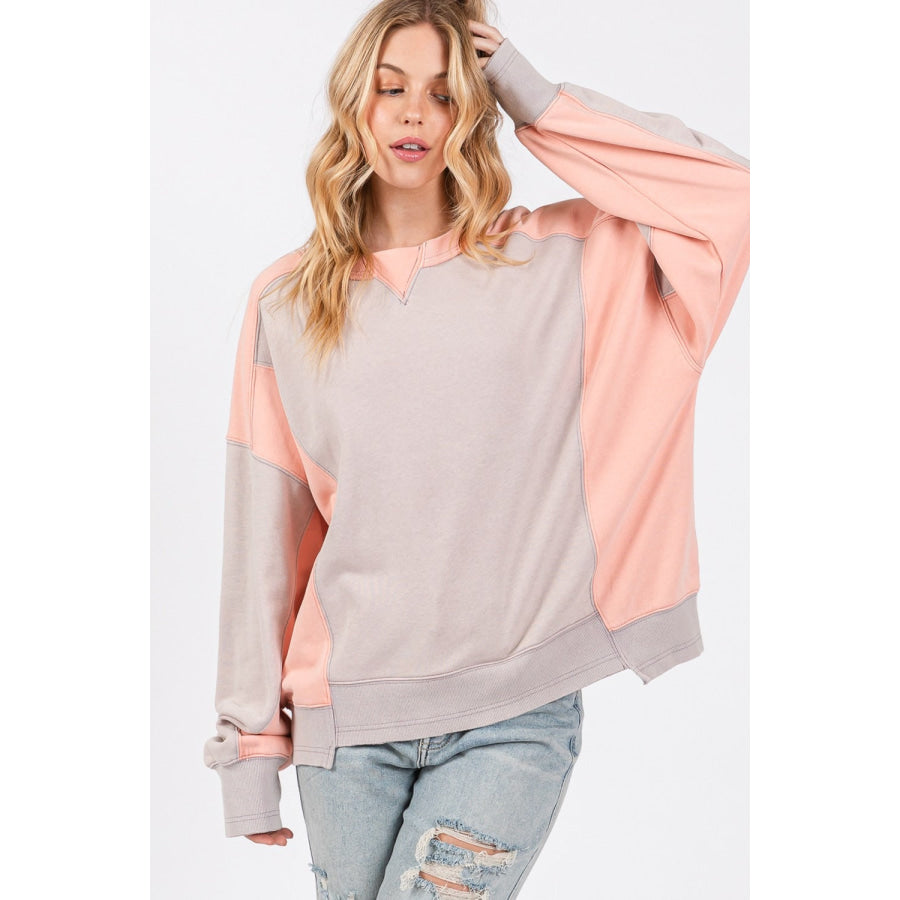 SAGE + FIG Color Block Round Neck Sweatshirt Apparel and Accessories