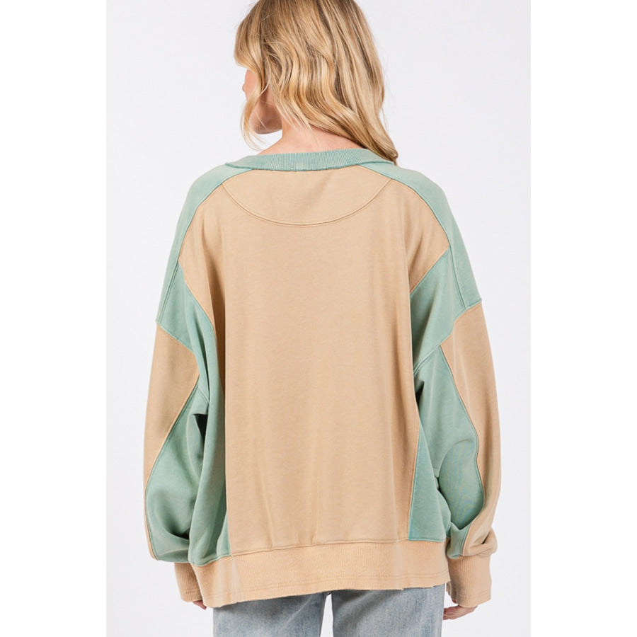SAGE + FIG Color Block Round Neck Sweatshirt Apparel and Accessories
