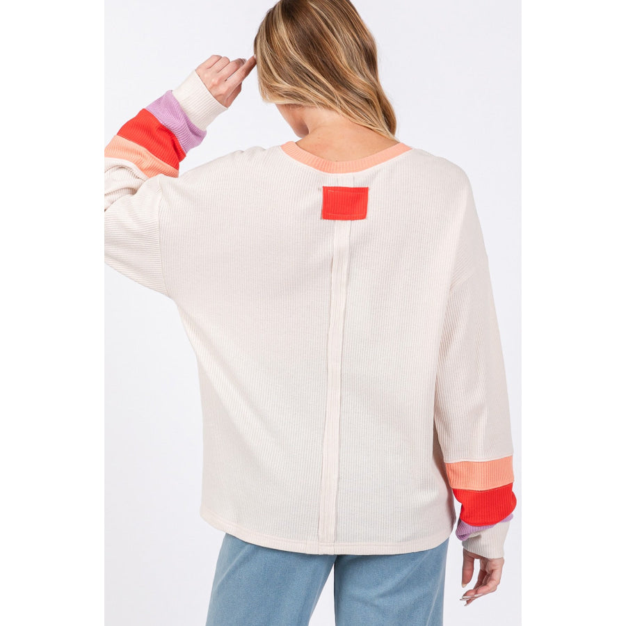 SAGE + FIG Color Block Waffle Knit T-Shirt Sand / S Apparel and Accessories