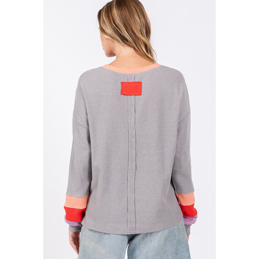 SAGE + FIG Color Block Waffle Knit T-Shirt Grey / S Apparel and Accessories