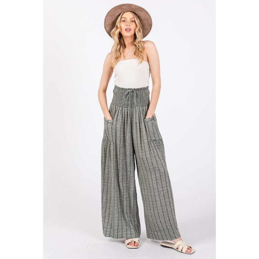 SAGE + FIG Cotton Gauze Wash Stripe Pants Black / S Apparel and Accessories