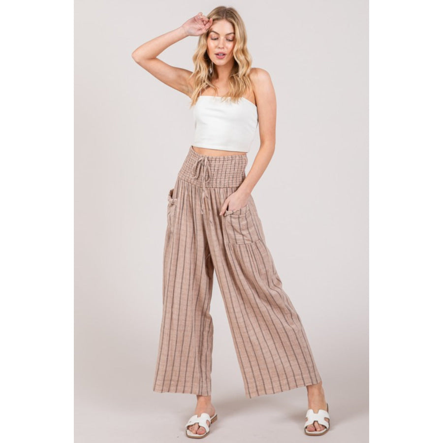 SAGE + FIG Cotton Gauze Wash Stripe Pants Mocha / S Apparel and Accessories