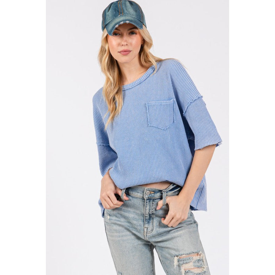 SAGE + FIG Exposed Seam Round Neck Half Sleeve T-Shirt Apparel and Accessories