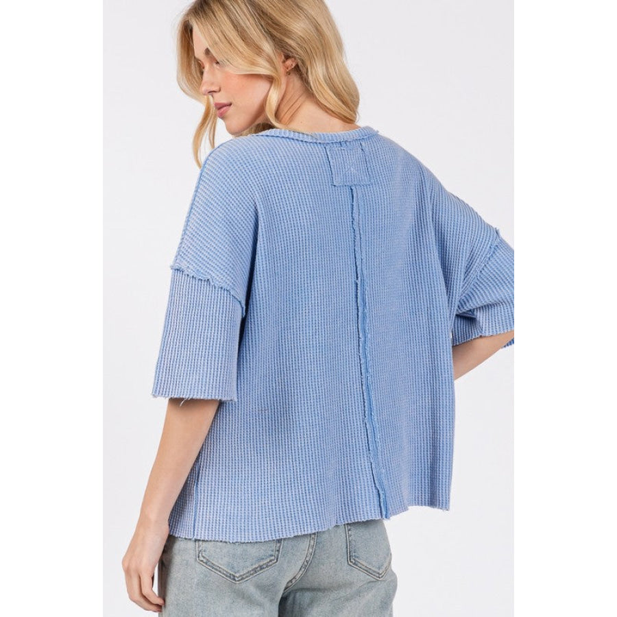 SAGE + FIG Exposed Seam Round Neck Half Sleeve T-Shirt Apparel and Accessories