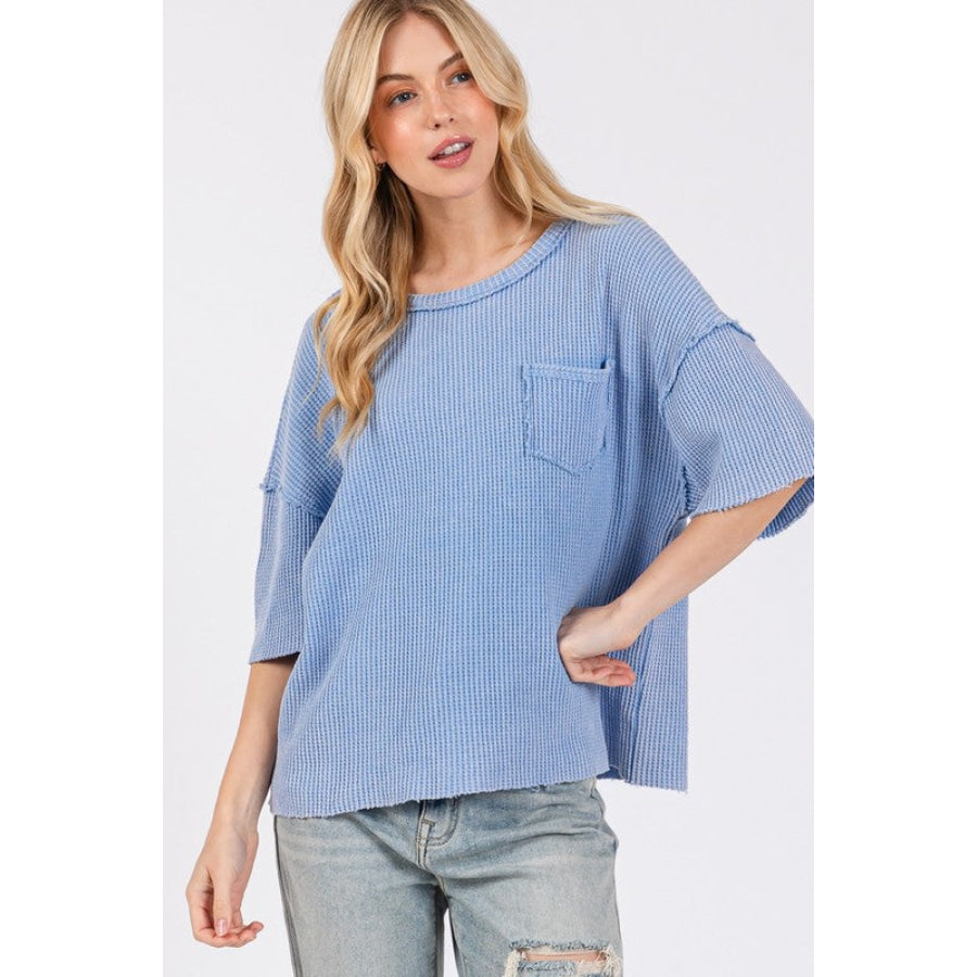 SAGE + FIG Exposed Seam Round Neck Half Sleeve T-Shirt Apparel and Accessories