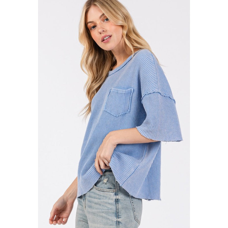 SAGE + FIG Exposed Seam Round Neck Half Sleeve T-Shirt Periwinkle / S Apparel and Accessories