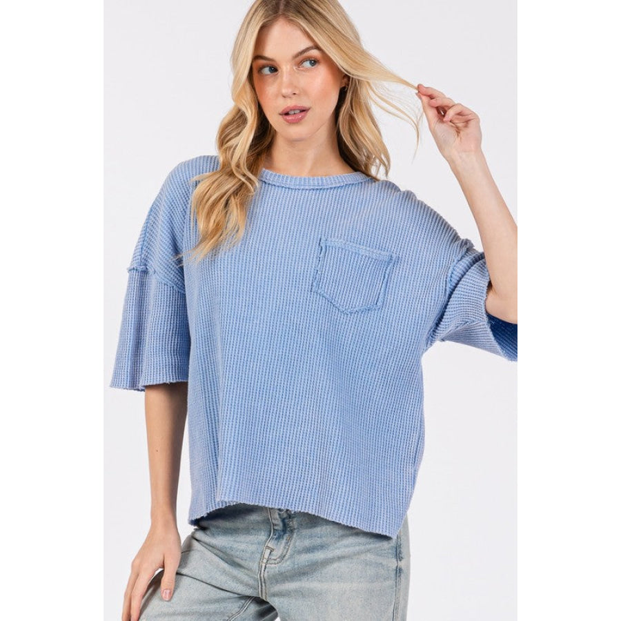 SAGE + FIG Exposed Seam Round Neck Half Sleeve T-Shirt Apparel and Accessories