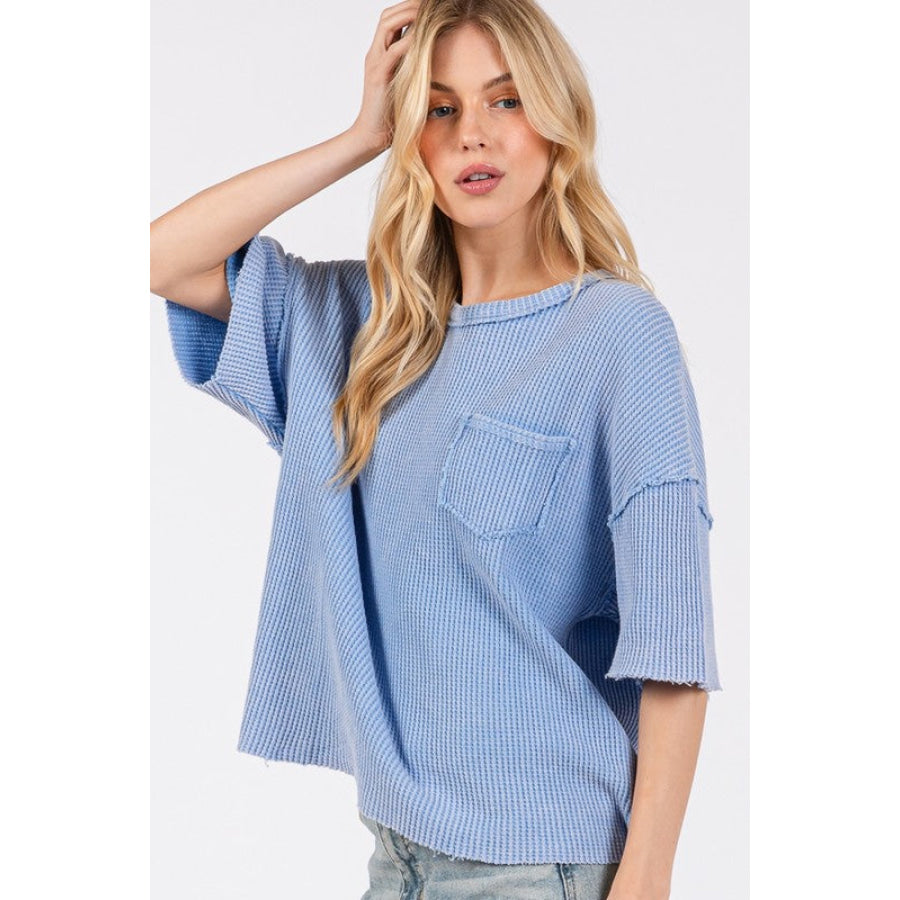 SAGE + FIG Exposed Seam Round Neck Half Sleeve T-Shirt Apparel and Accessories