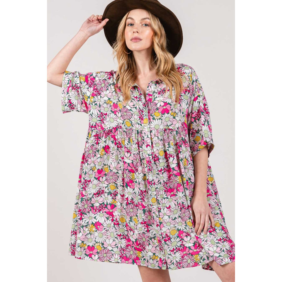 SAGE + FIG Floral Button Down Mini Shirt Dress Apparel and Accessories