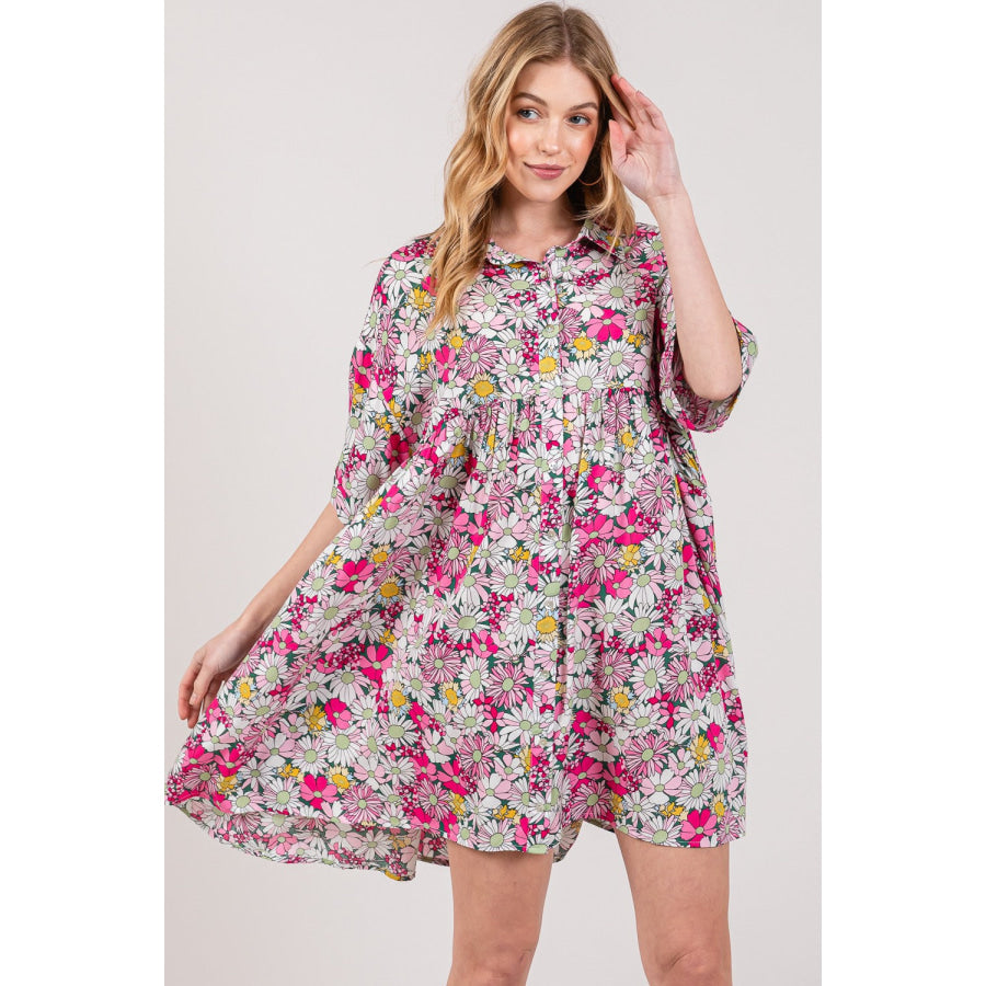 SAGE + FIG Floral Button Down Mini Shirt Dress Apparel and Accessories