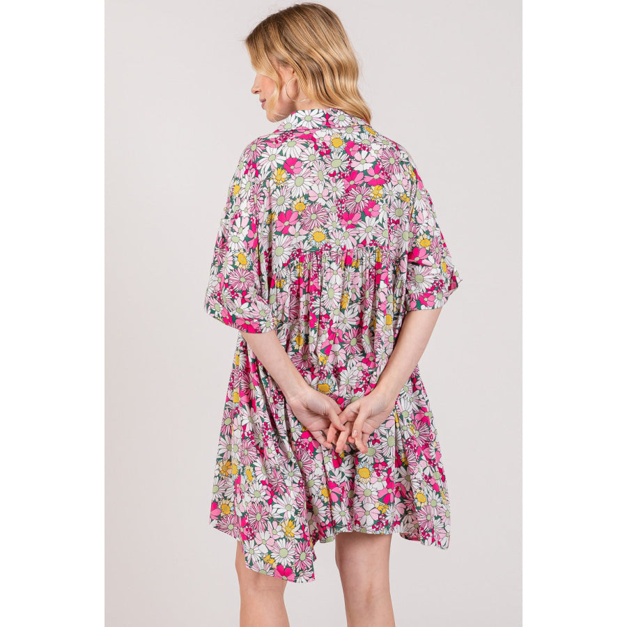 SAGE + FIG Floral Button Down Mini Shirt Dress Apparel and Accessories