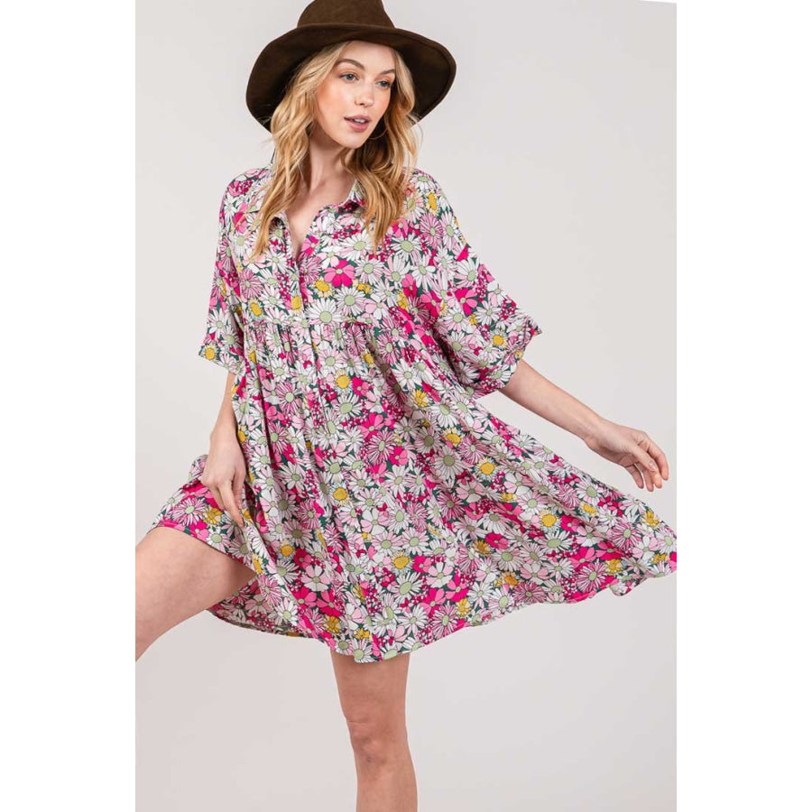 SAGE + FIG Floral Button Down Mini Shirt Dress Apparel and Accessories