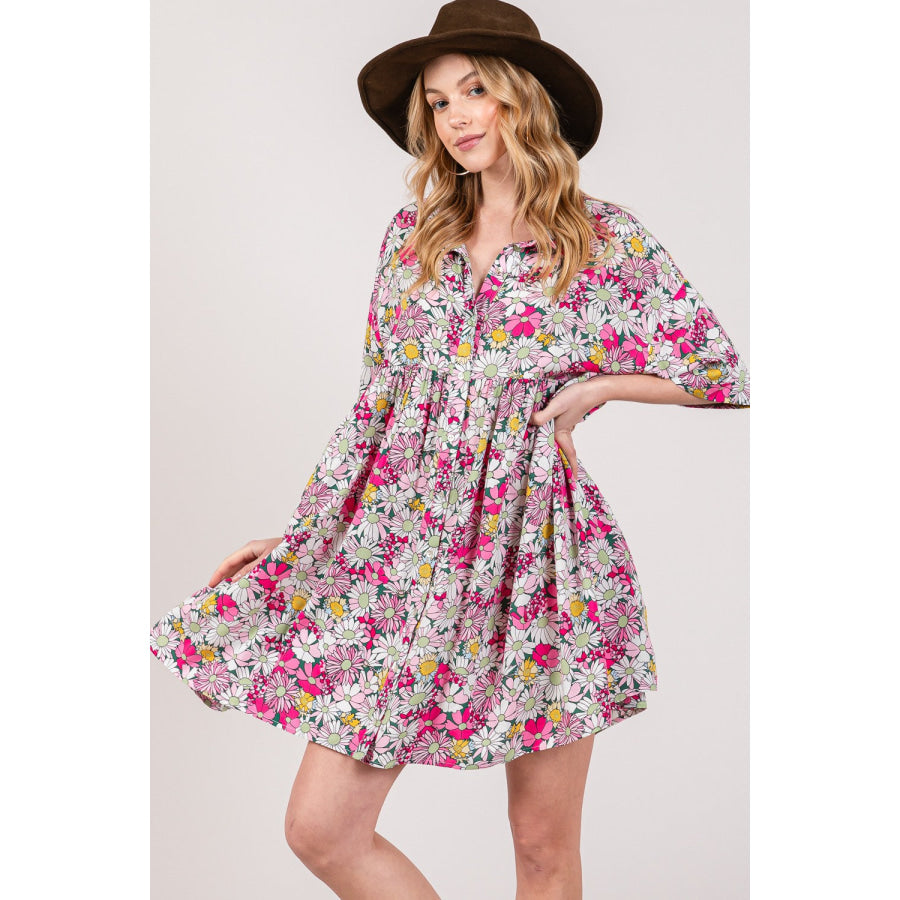 SAGE + FIG Floral Button Down Mini Shirt Dress Apparel and Accessories