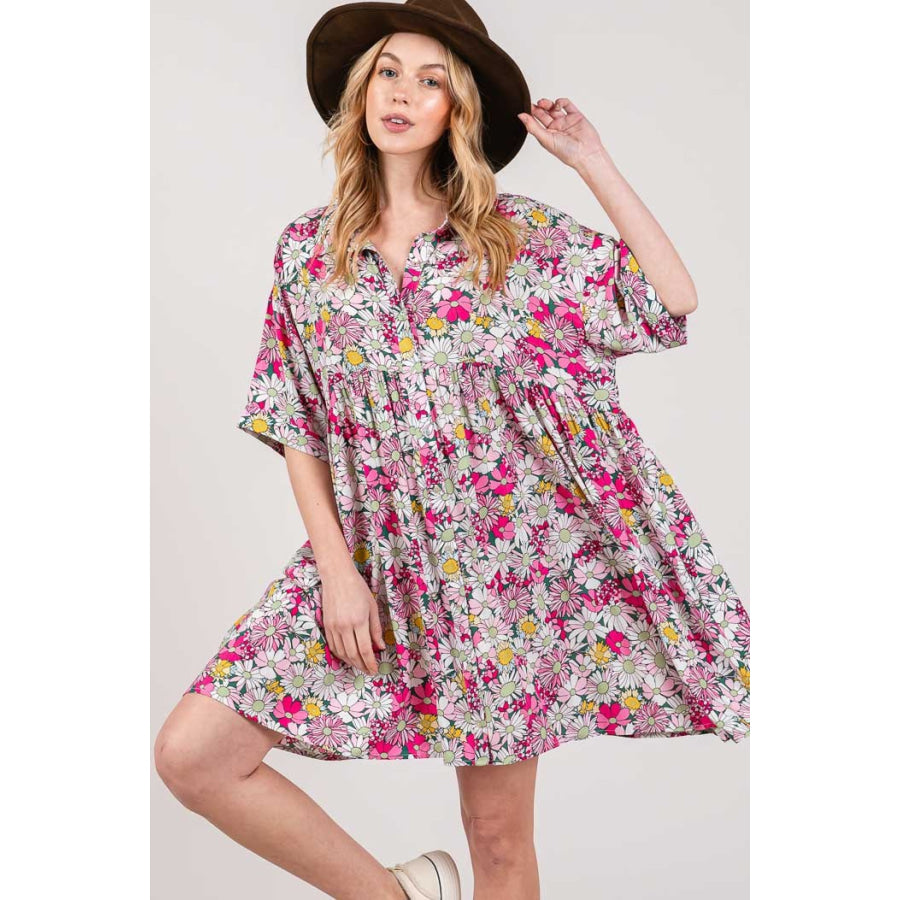 SAGE + FIG Floral Button Down Mini Shirt Dress Multi / S Apparel and Accessories