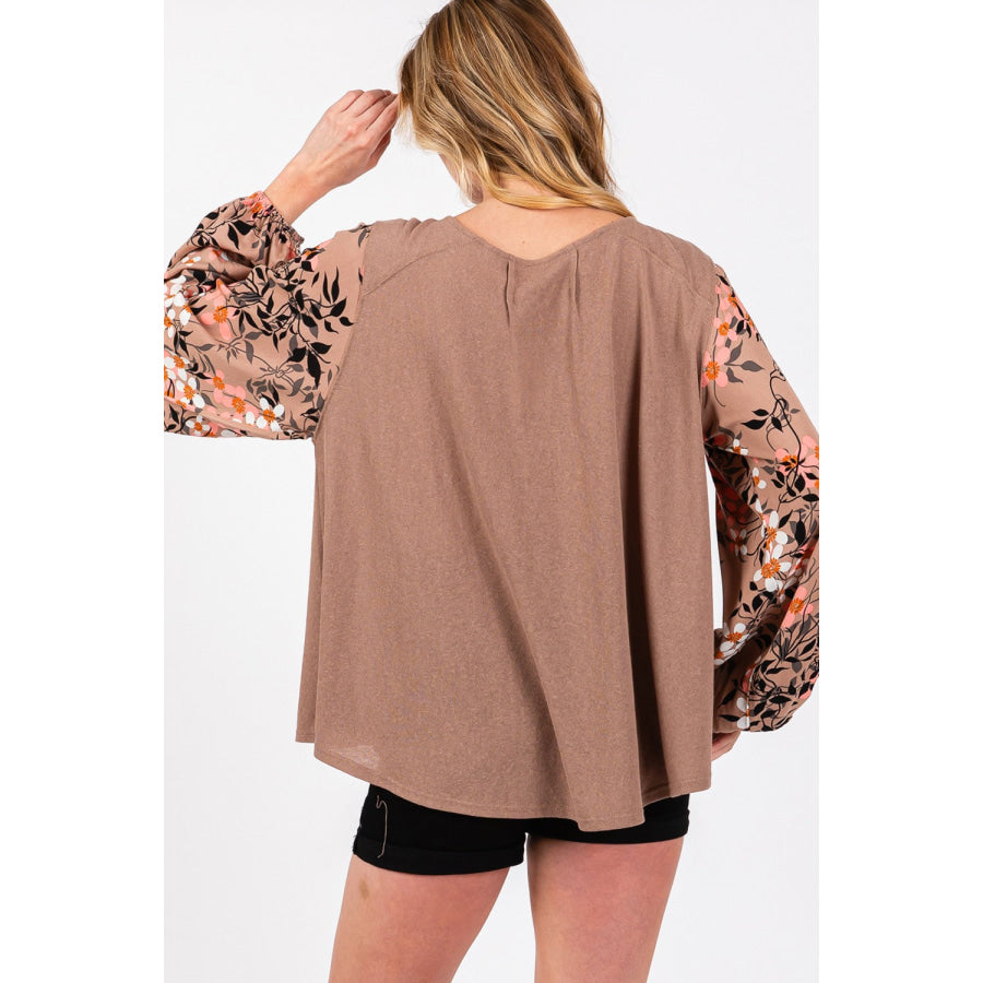 SAGE + FIG Floral Long Sleeve Front Pleated Detail Blouse Apparel and Accessories