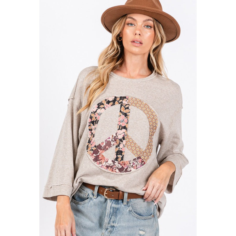 SAGE + FIG Floral Peace Patch Round Neck Top Apparel and Accessories