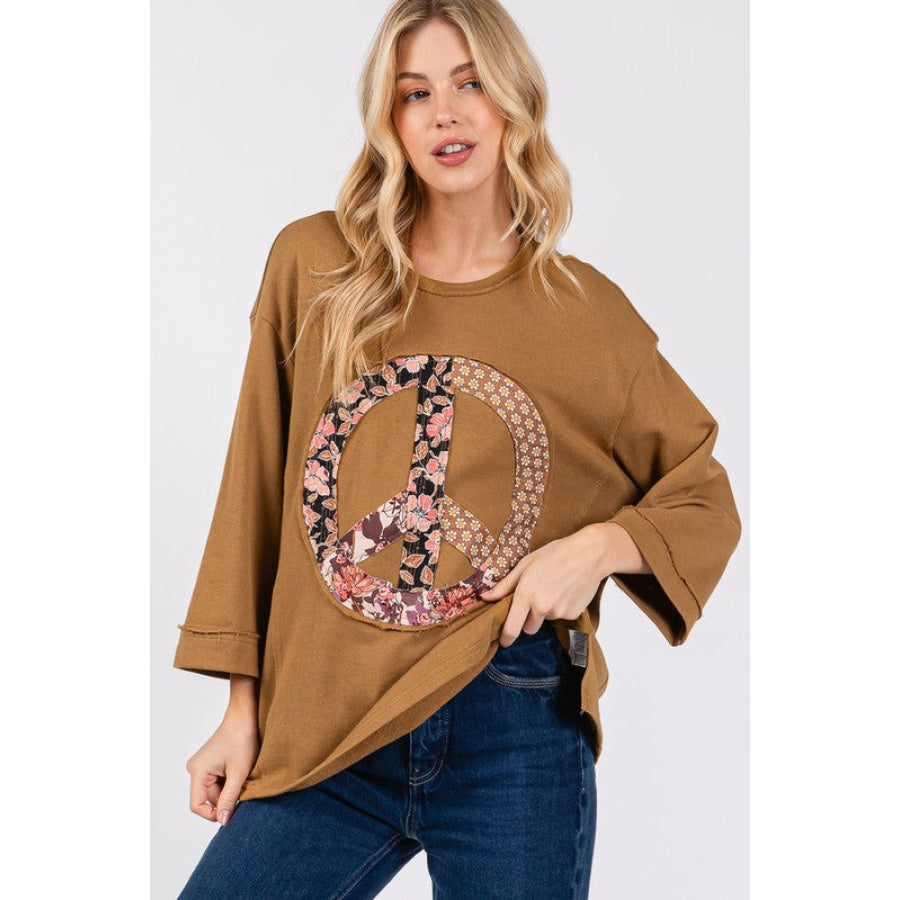 SAGE + FIG Floral Peace Patch Round Neck Top Apparel and Accessories