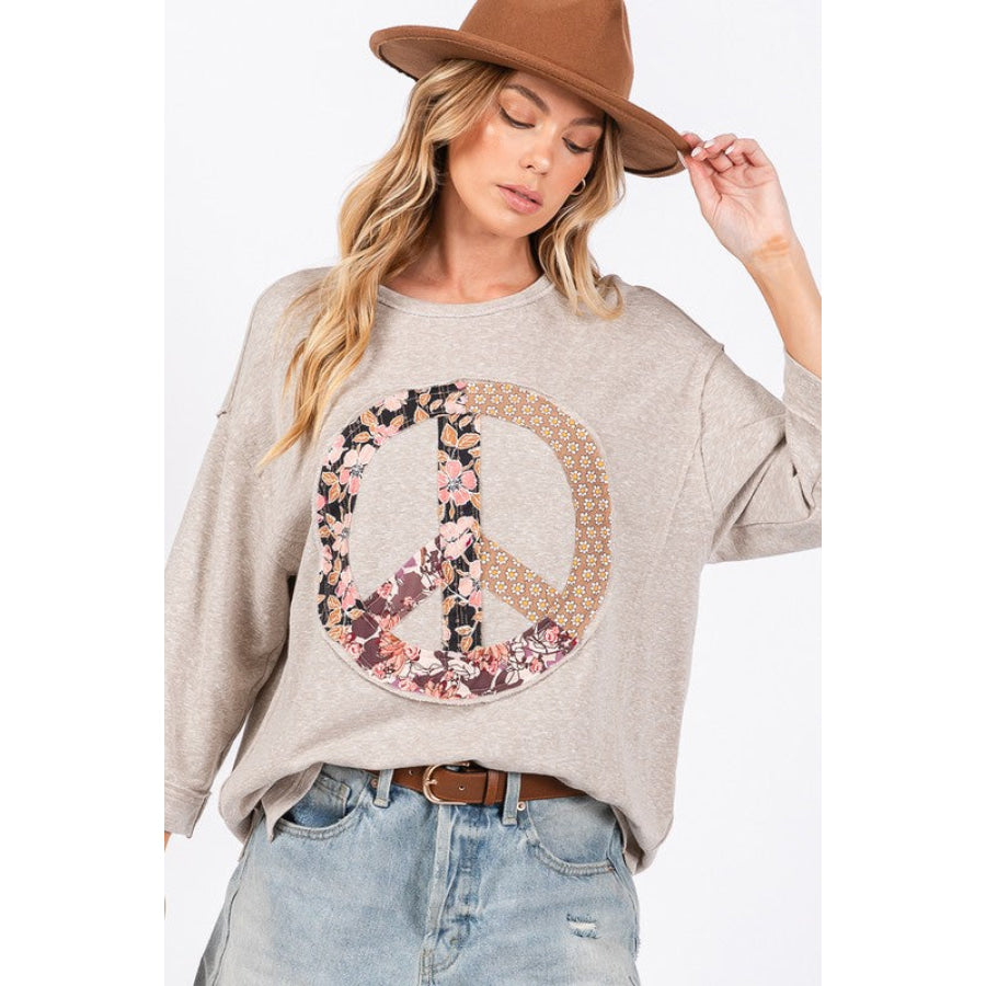 SAGE + FIG Floral Peace Patch Round Neck Top Apparel and Accessories