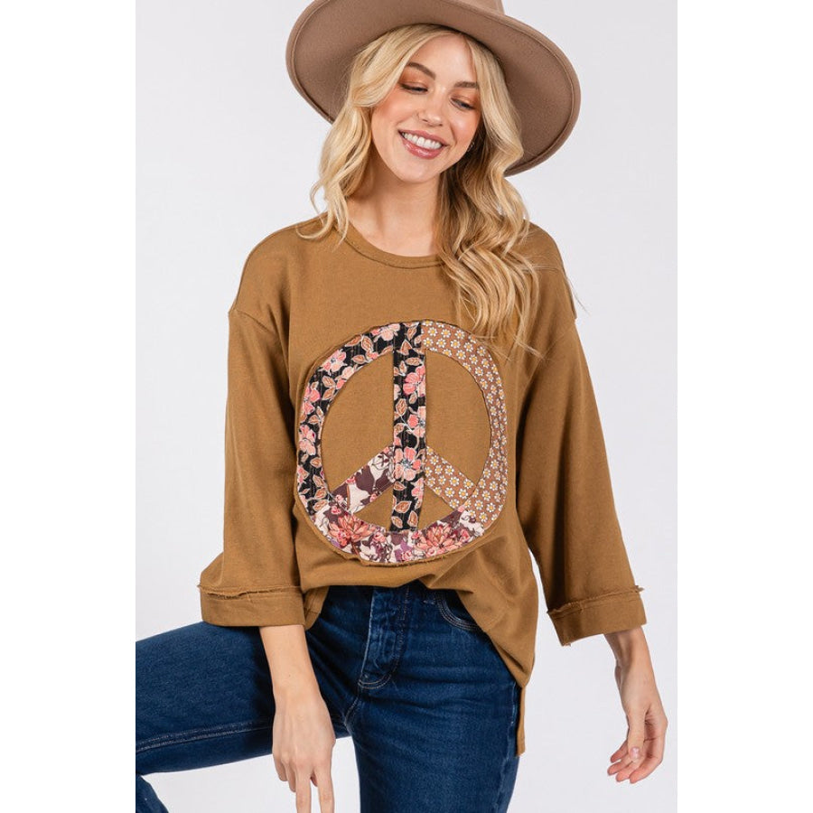 SAGE + FIG Floral Peace Patch Round Neck Top Apparel and Accessories