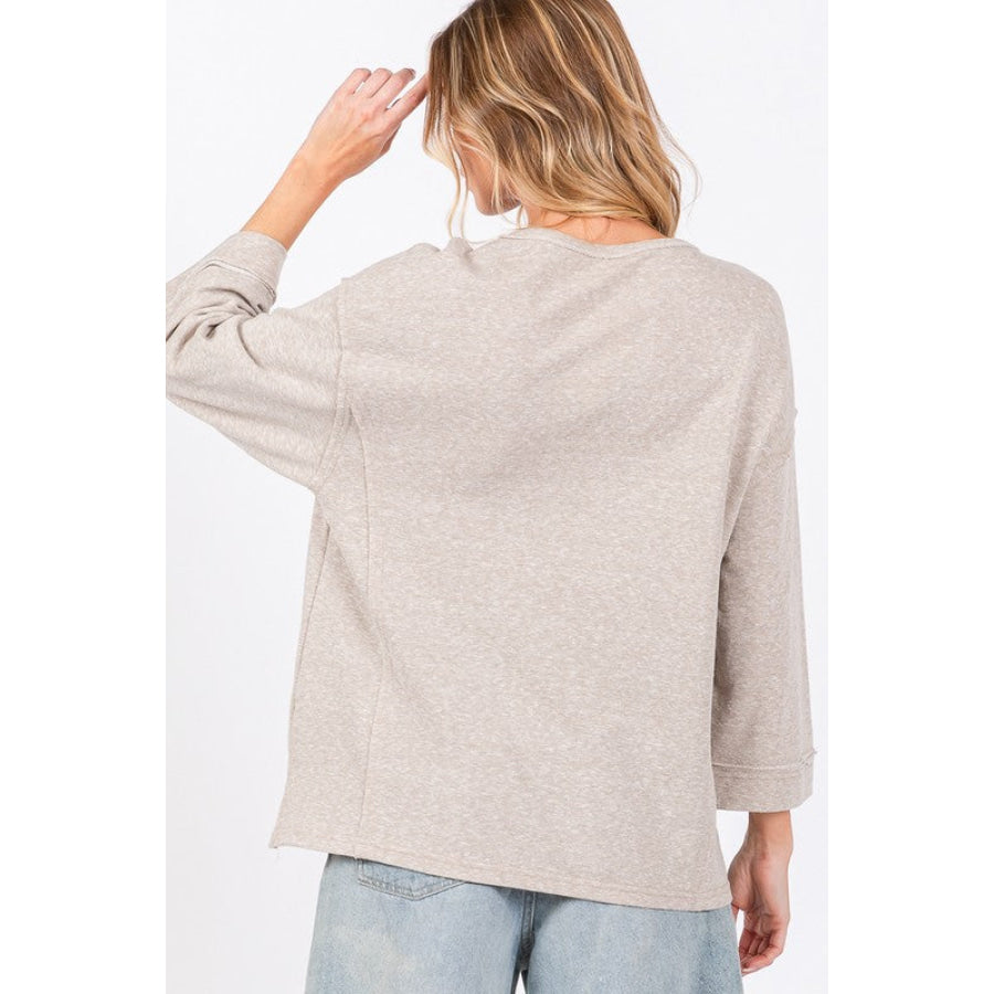 SAGE + FIG Floral Peace Patch Round Neck Top Oatmeal / S Apparel and Accessories