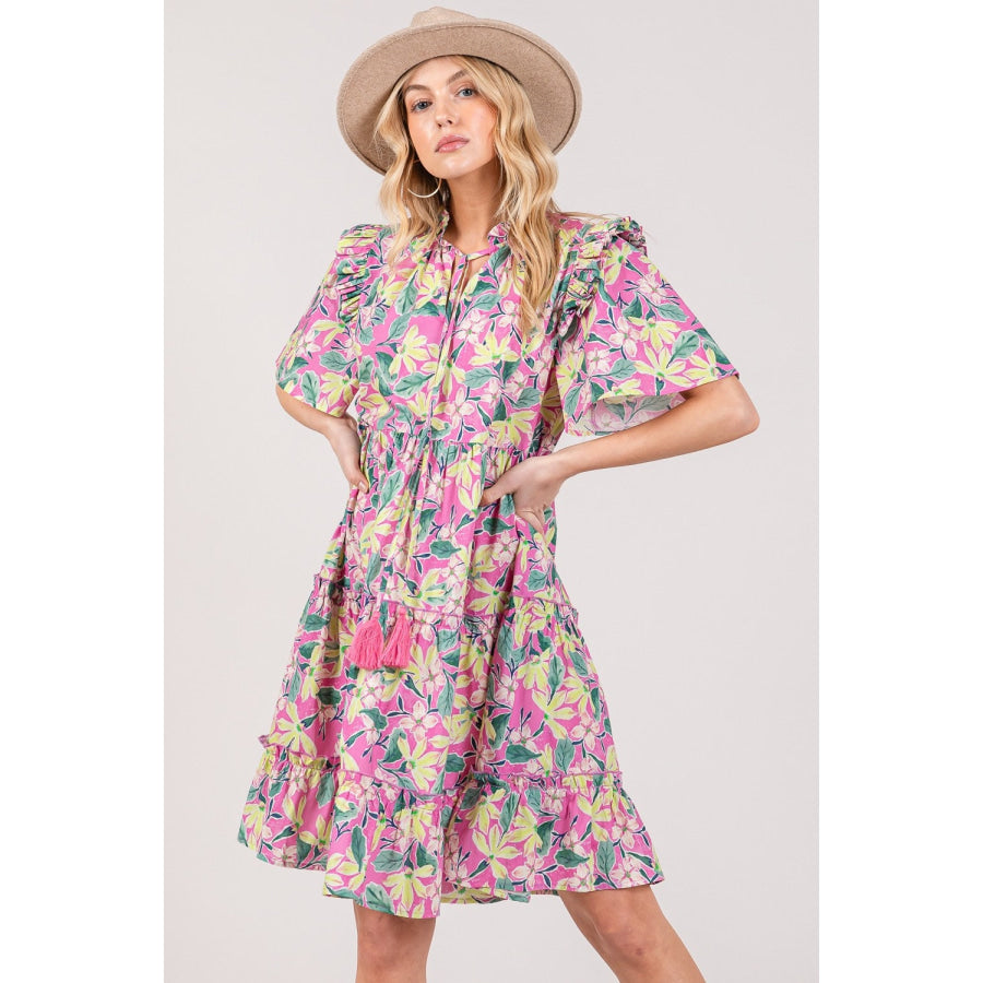 SAGE + FIG Floral Ruffle Short Sleeve Dress Apparel and Accessories