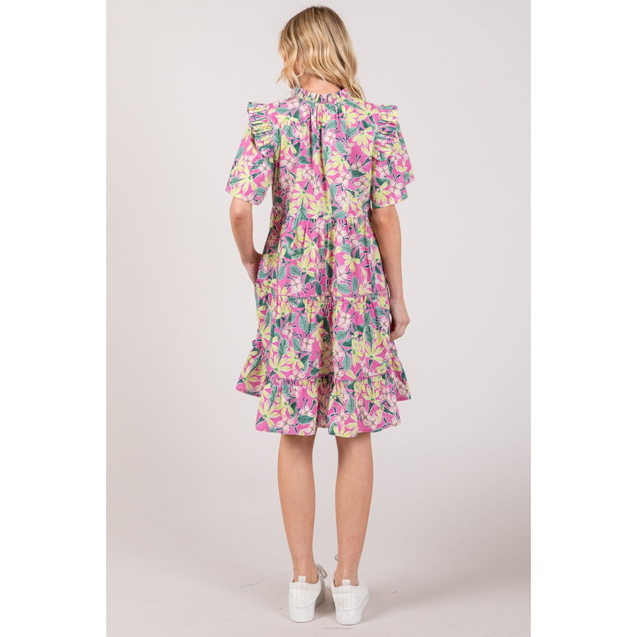 SAGE + FIG Floral Ruffle Short Sleeve Dress Apparel and Accessories