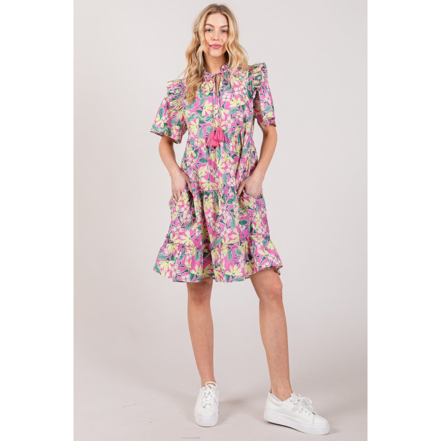 SAGE + FIG Floral Ruffle Short Sleeve Dress Apparel and Accessories