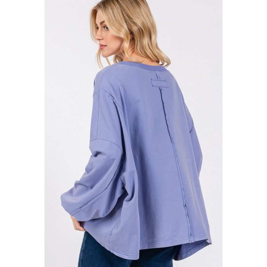 SAGE + FIG Flower Patch Dropped Shoulder Oversize Top Blue Purple / S Apparel and Accessories