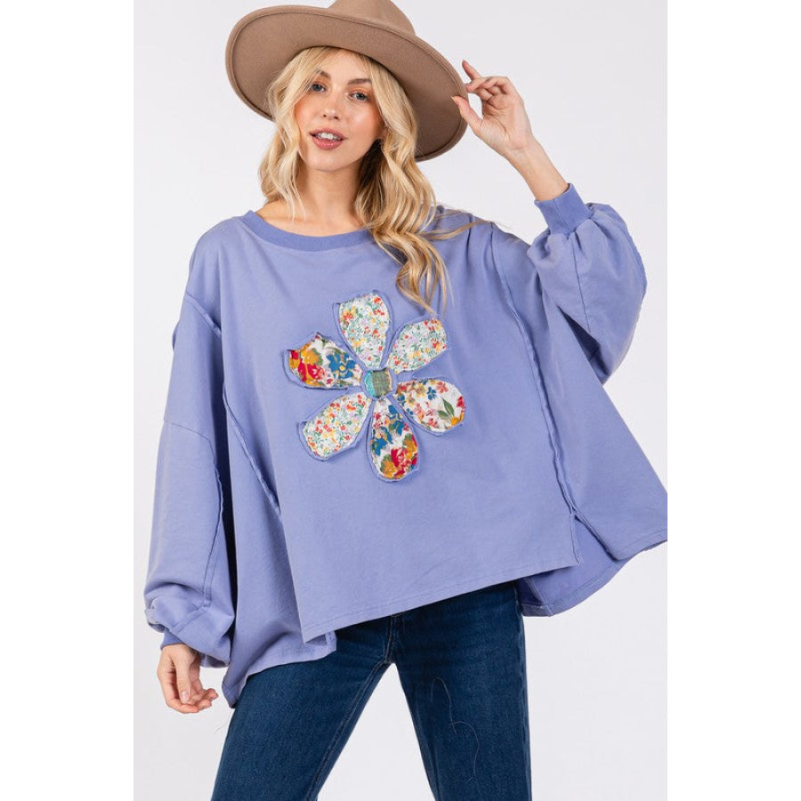 SAGE + FIG Flower Patch Dropped Shoulder Oversize Top Blue Purple / S Apparel and Accessories