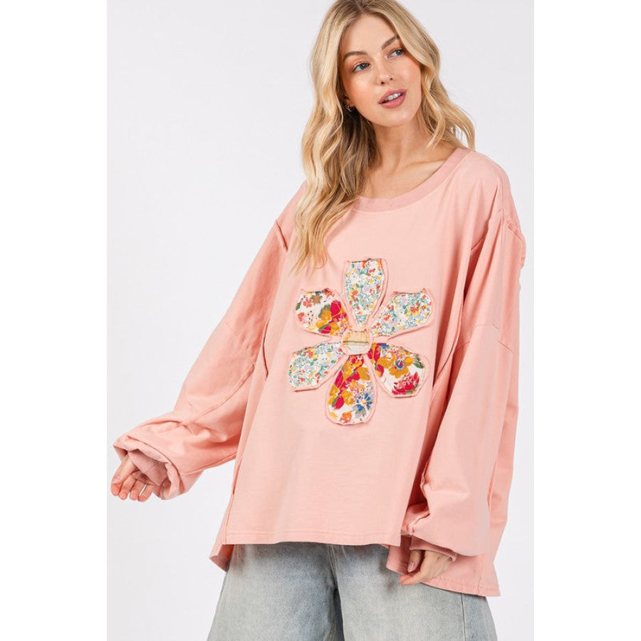 SAGE + FIG Flower Patch Dropped Shoulder Oversize Top Watermelon pink / S Apparel and Accessories