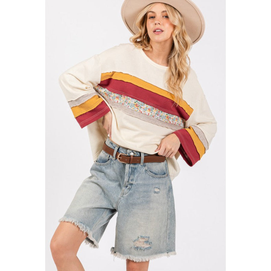 SAGE + FIG French Terry Color Block T-Shirt Cream / S Apparel and Accessories