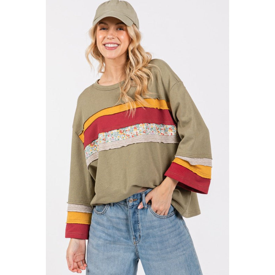 SAGE + FIG French Terry Color Block T-Shirt Sage / S Apparel and Accessories