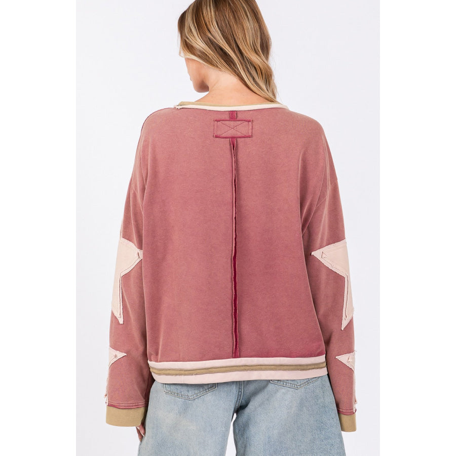 SAGE + FIG French Terry Star Applique Patch Sweatshirt Magenta/Pink / S Apparel and Accessories