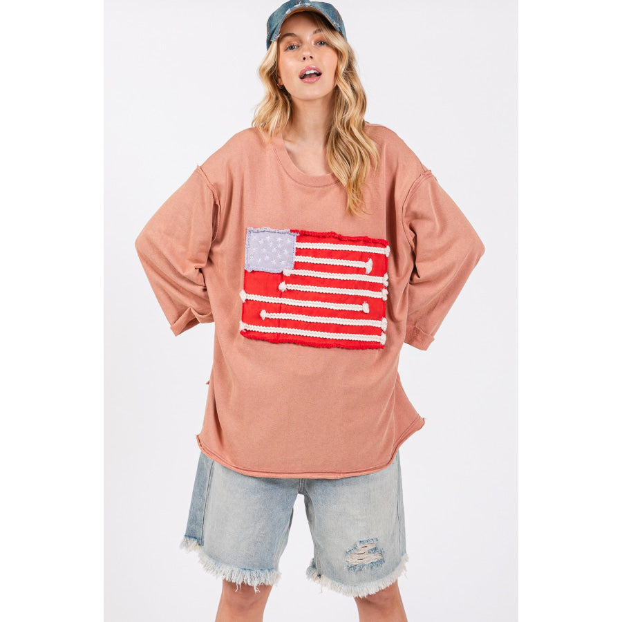 SAGE + FIG Full Size American Flag Patch Drop Shoulder T-Shirt Apparel and Accessories