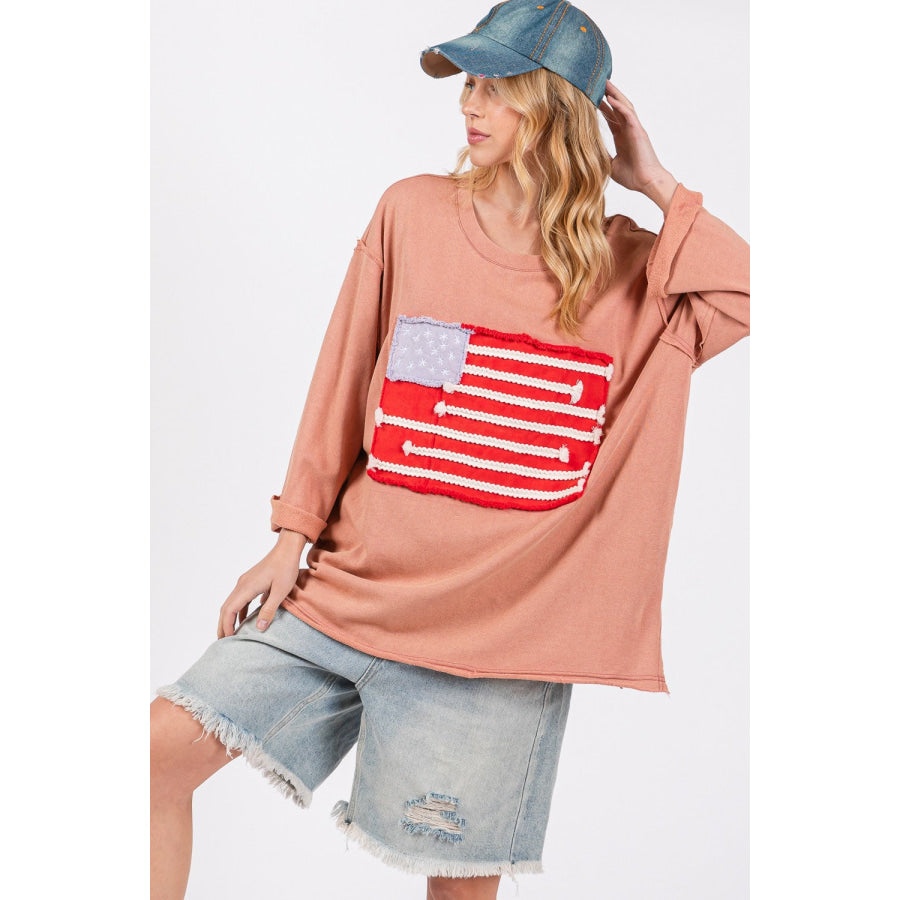 SAGE + FIG Full Size American Flag Patch Drop Shoulder T-Shirt Apparel and Accessories