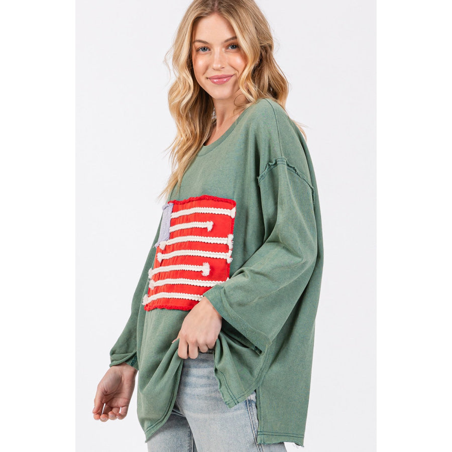 SAGE + FIG Full Size American Flag Patch Drop Shoulder T-Shirt Apparel and Accessories