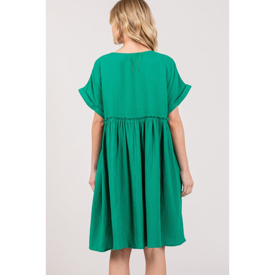 SAGE + FIG Full Size Button Up Short Sleeve Dress Apparel and Accessories