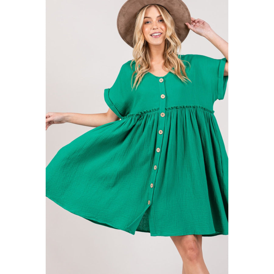 SAGE + FIG Full Size Button Up Short Sleeve Dress Apparel and Accessories