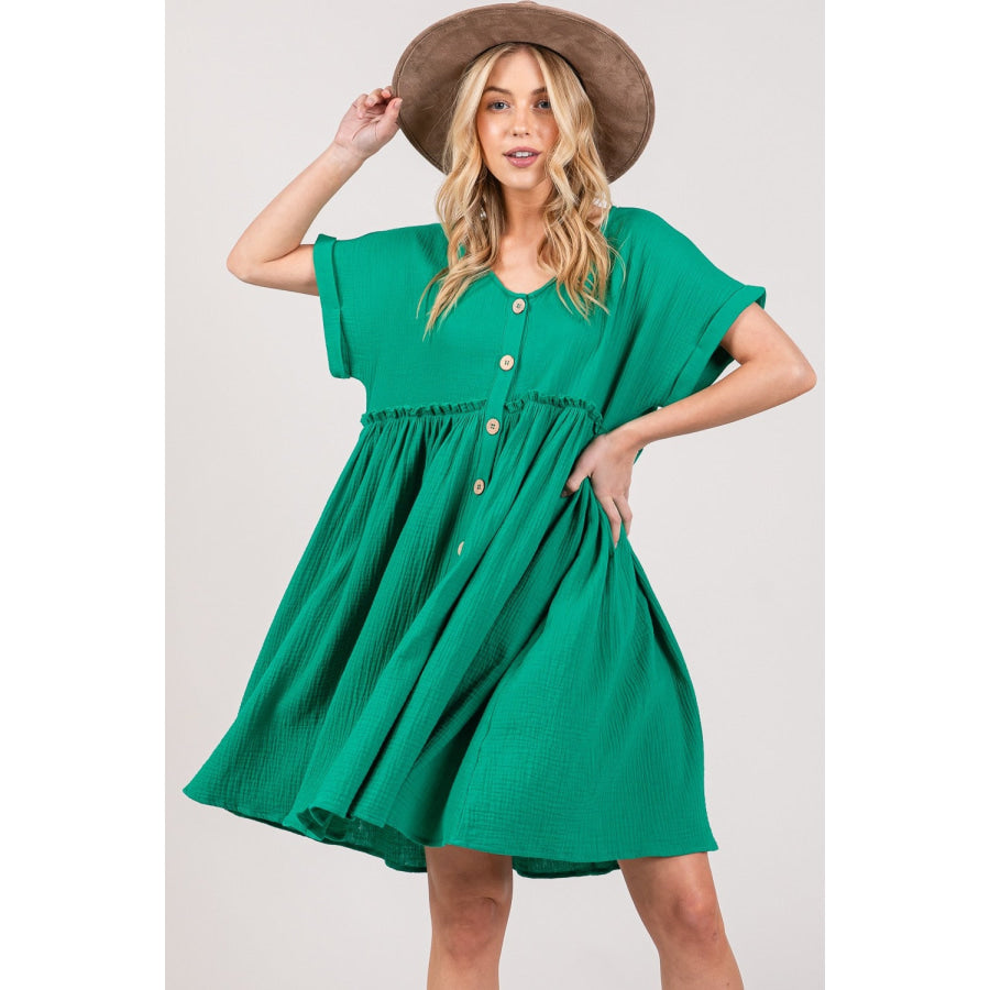 SAGE + FIG Full Size Button Up Short Sleeve Dress Apparel and Accessories