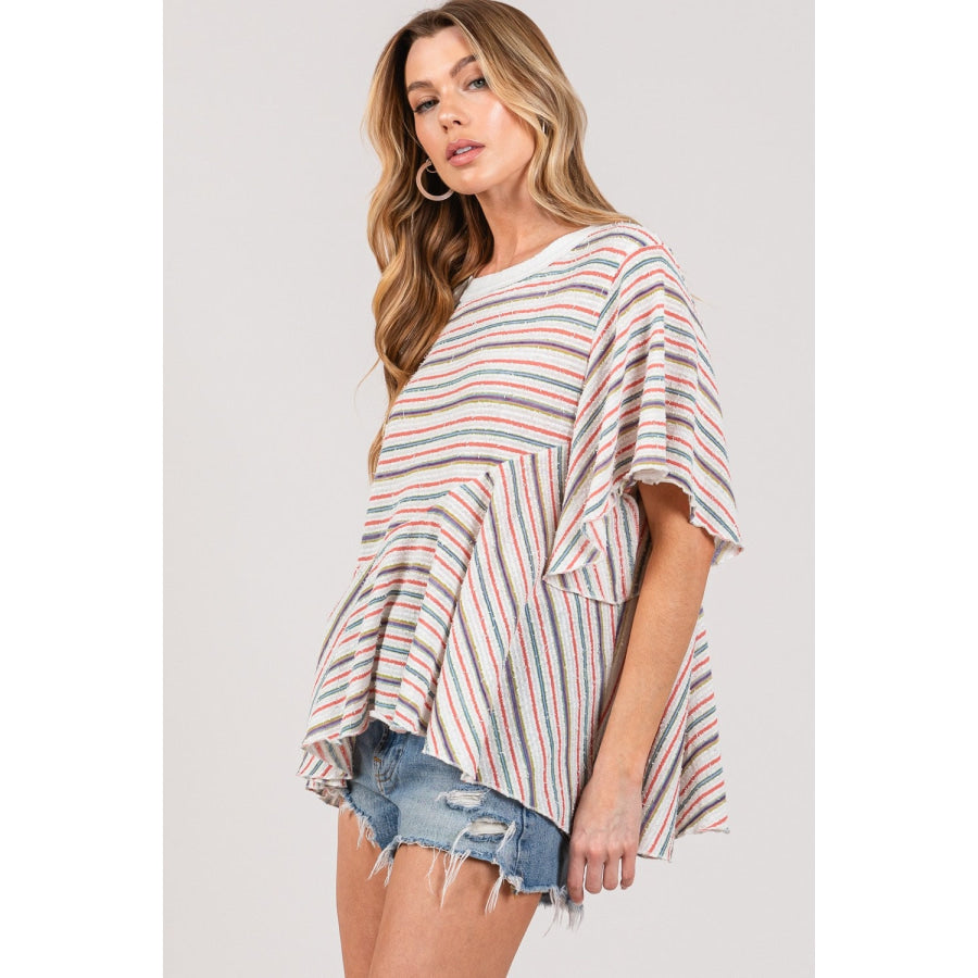 SAGE + FIG Full Size Round Neck Stripe Top Apparel and Accessories