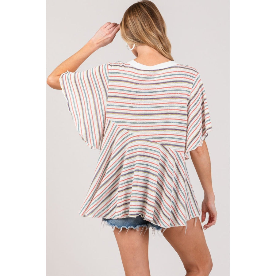 SAGE + FIG Full Size Round Neck Stripe Top Apparel and Accessories