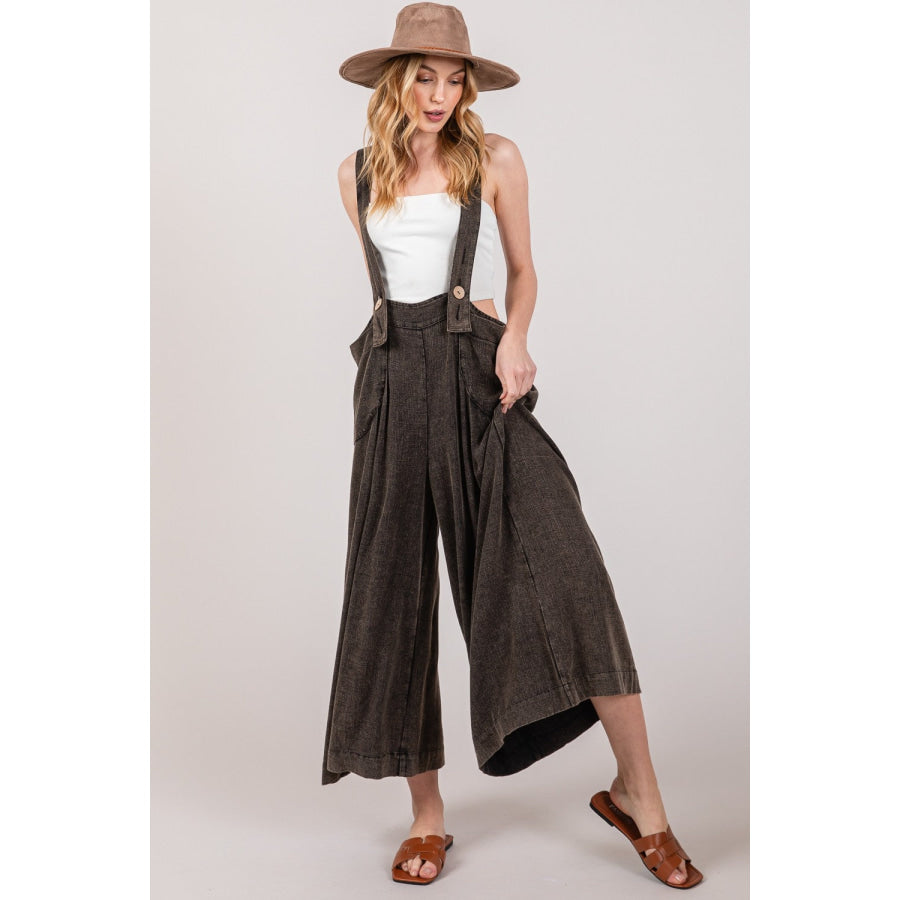 SAGE + FIG Full Size Wide Strap Wide Leg Overalls Black / S Apparel and Accessories