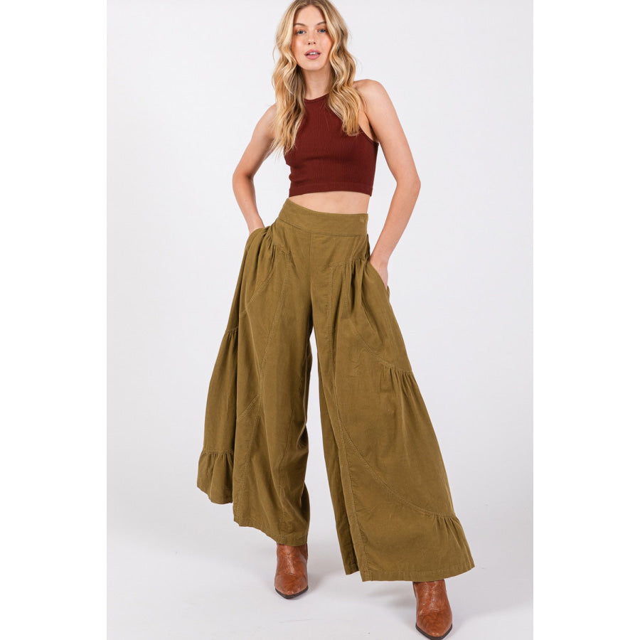 SAGE + FIG High Rise Corduroy Wide Leg Pants Apparel and Accessories