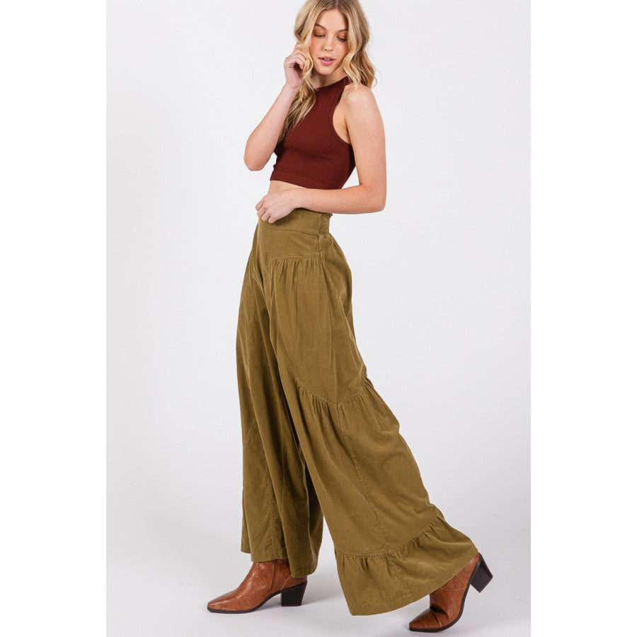 SAGE + FIG High Rise Corduroy Wide Leg Pants Apparel and Accessories