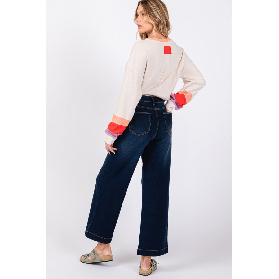 SAGE + FIG High Waist Wide Leg Jeans Denim Blue / S Apparel and Accessories