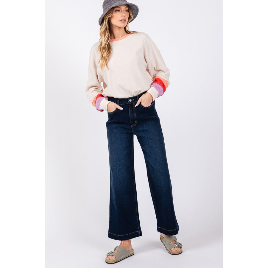 SAGE + FIG High Waist Wide Leg Jeans Denim Blue / S Apparel and Accessories