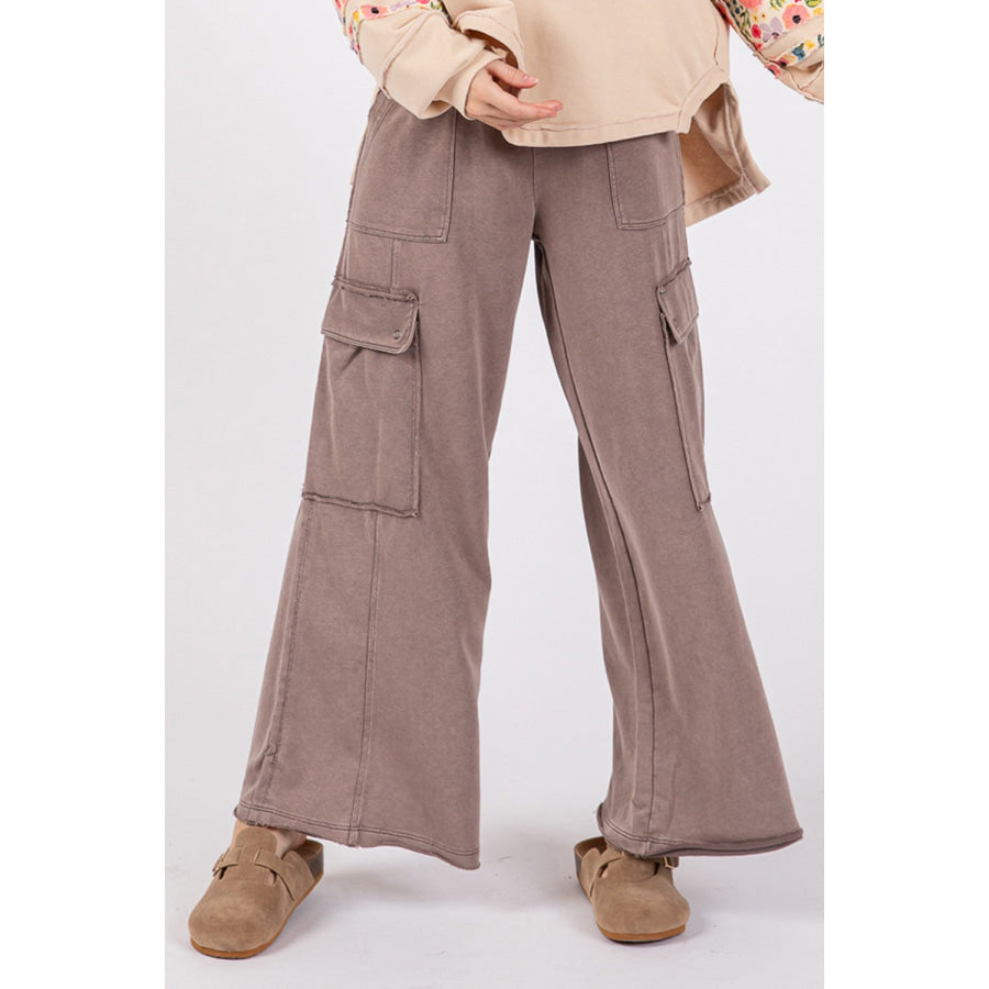 SAGE + FIG Knit Terry Mineral Wash Wide Leg Pants Apparel and Accessories