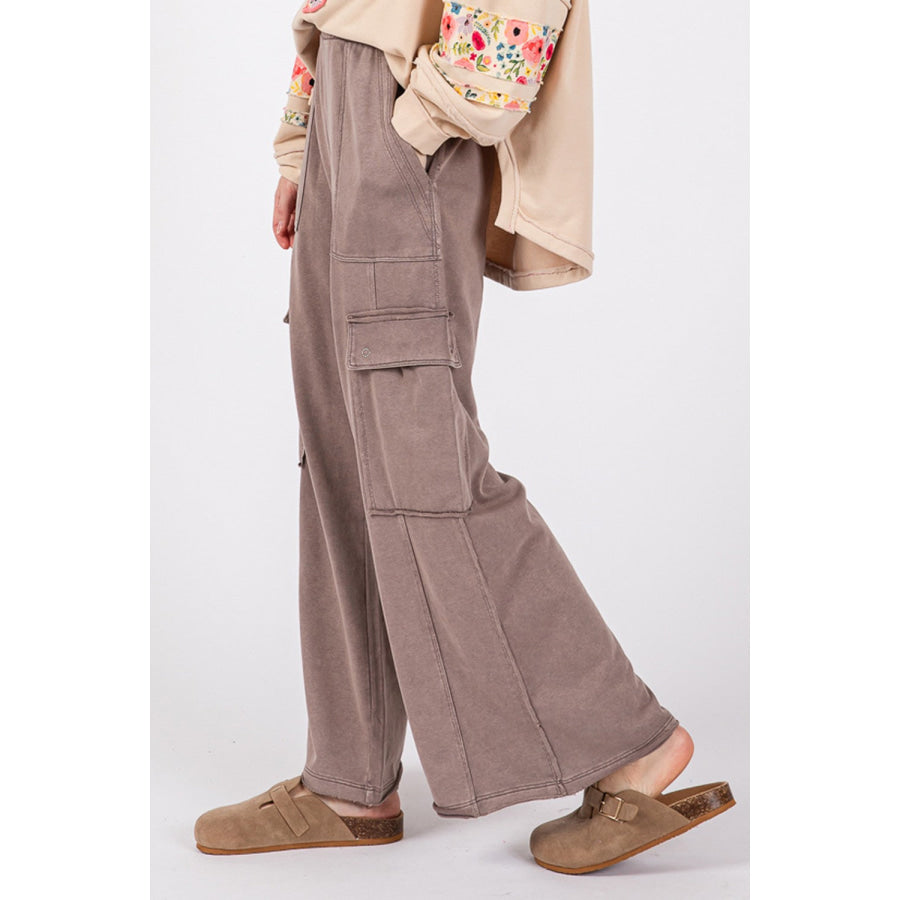 SAGE + FIG Knit Terry Mineral Wash Wide Leg Pants Apparel and Accessories