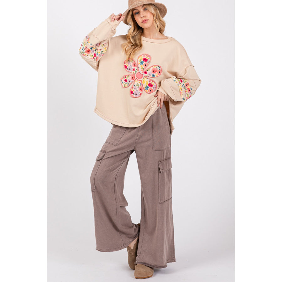 SAGE + FIG Knit Terry Mineral Wash Wide Leg Pants Apparel and Accessories