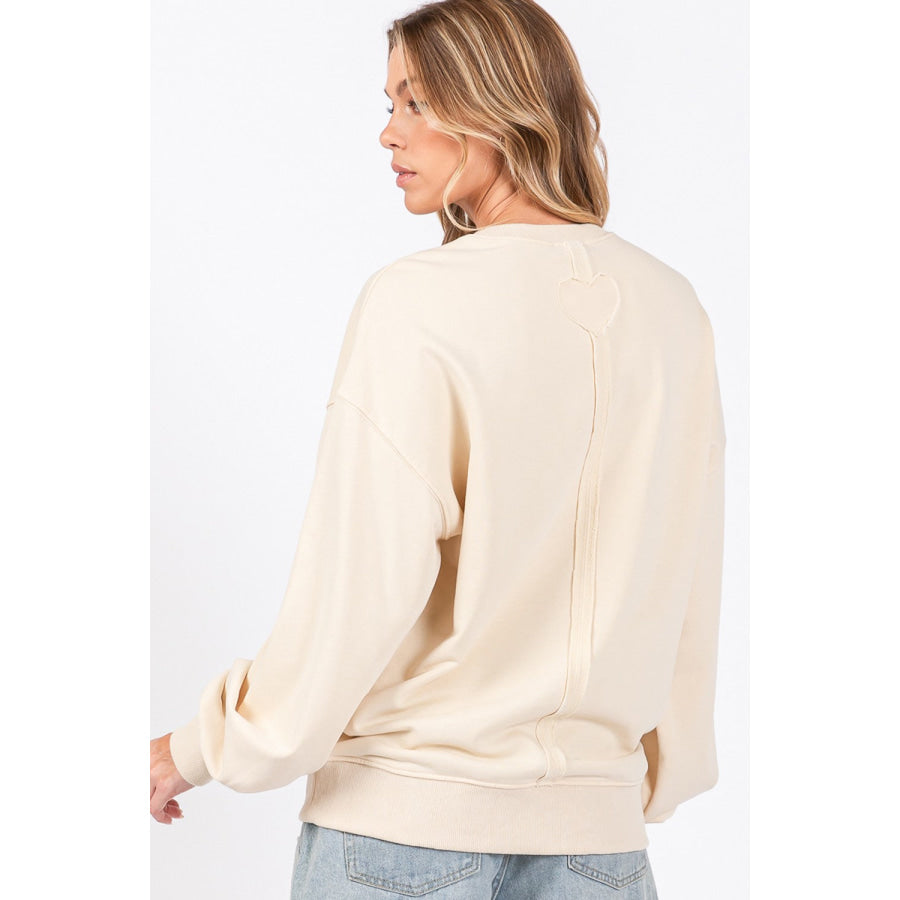 SAGE + FIG LOVE Path Applique Drop Shoulder Sweatshirt Ivory / S Apparel and Accessories